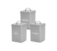andrew james Tea Coffee Sugar Canisters Set for Home or Office, Vintage Style Kitchen Storage Set, Rust Resistant Powder Coated Tea Caddies, Store Coffee Granules Teabags Sugar