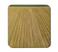 Andrew Lee Aerial View Of Round Straw Bales Of Wheat Lying On Harvested Field (Coaster) / Default Title