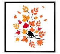 Andrew Lee Autumn Bird On Branch (Picutre Frame) / 16X16" / White