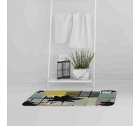 Andrew Lee Bathmat - Geometric Shape & Leaf Print In Yellow & Green (Bath Mats) / Default Title