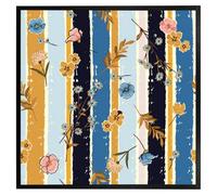 Andrew Lee Beautiful Meadow Flowers On Candy Colourful Brush Stripe (Picutre Frame) / 24X24" / Brown