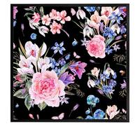 Andrew Lee Bright Pink Flowers On Black (Picutre Frame) / 24X24" / Oak