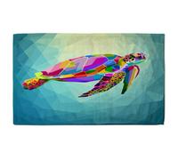 Andrew Lee Colorful Turtle Floating Underwater In The Geometric Blue Water Ocean (Bath Towel) / Default Title