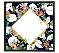 Andrew Lee Decorative Flowers On Navy Background (Picutre Frame) / 24X24" / Brown