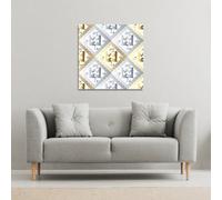 Andrew Lee Egyptian Hieroglyphs In Gold & Silver (Canvas Print) / 101 X 101 X 4Cm