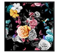 Andrew Lee Humming Bird, Roses, Peony With Leaves (Picutre Frame) / 12X12" / Grey