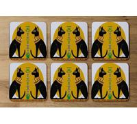 Andrew Lee Illustration Of Black Egyptian Cats With Papyrus (Coaster) / Default Title