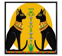Andrew Lee Illustration Of Black Egyptian Cats With Papyrus (Picutre Frame) / 20X20" / Black
