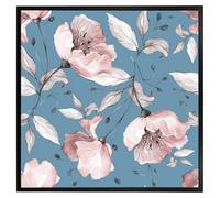 Andrew Lee Pink Flowers On Blue (Picutre Frame) / 30X30" / Oak