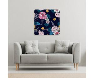 Andrew Lee Pink Flowers On Navy (Canvas Print) / 101 X 101 X 4Cm