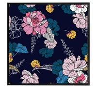 Andrew Lee Pink Flowers On Navy (Picutre Frame) / 16X16" / White
