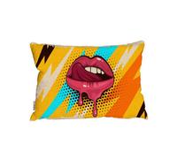 Andrew Lee Pink, Red Lips, Mouth And Tongue Icon On Pop Art Retro Vintage Colorful Background (Cushion) / 30Cm X 45Cm