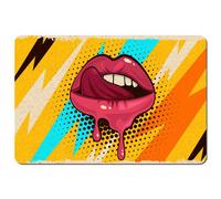 Andrew Lee Pink, Red Lips, Mouth And Tongue Icon On Pop Art Retro Vintage Colorful Background (Placemat) / Default Title