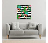 Andrew Lee Tropical Plants On Black & White Stripes (Canvas Print) / 114 X 114 X 4Cm