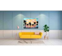 Andrew Lee Watercolor Tropical Landscape With Palms, Ocean, Orange Clouds At The Sunset (Canvas Prints) / 20Cm X 15Cm