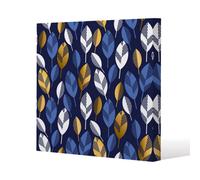 Andrew Lee White, Blue & Gold Leaves On Navy Background (Canvas Print) / 101 X 101 X 4Cm