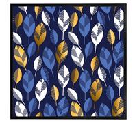 Andrew Lee White, Blue & Gold Leaves On Navy Background (Picutre Frame) / 12X12" / White