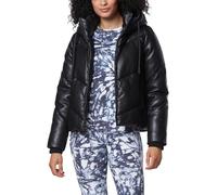 Andrew Marc Women's Super Puffer Jacket Down Alternative Coat, Black Faux Leather, XS