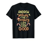 Andrew Naughty List Funny Christmas Andrew Name Personalized Value Graphic T-Shirt, Men, Black, S