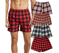 Andrew Scott Men's 4 Pack Cotton Flannel Super Soft Woven Boxer Shorts, 4 Pack - Plaids Combo 2, XL