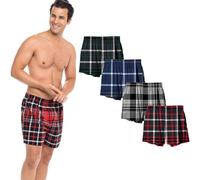 Andrew Scott Men's 4 Pack Cotton Flannel Super Soft Woven Boxer Shorts, 4 Pack- Plaids Navy/Hunter/ Red /Black, L