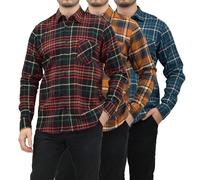 ANDREW SCOTT Men's Cotton Flannel Shirts | Long Sleeve Button Down Casual Shirts | Multi Packs, Multi Plaids, 3 Pack- Assorted Plaids Combo a, Large