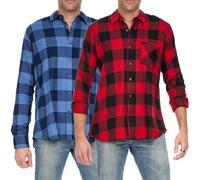 ANDREW SCOTT Men's Cotton Flannel Shirts | Long Sleeve Button Down Casual Shirts | Multi Packs, Multi Plaids, 2 Pack - Buffalo Plaid Red/Buffalo Plaid Blue, Medium
