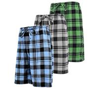 Andrew Scott Men's Cotton Flannel Soft Woven Lounge PJ Shorts | Drawstring & Pockets | Multi Packs, 3 Pack -Plaids Sky Blue, Grey, Winter Green, S