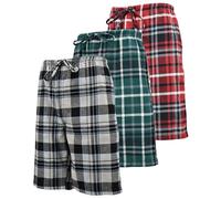 Andrew Scott Men's Cotton Flannel Soft Woven Lounge PJ Shorts | Drawstring & Pockets | Multi Packs, 3 Pack- Plaids. Grey , Hunter, Red, L