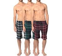 Andrew Scott Men's Cotton Flannel Soft Woven Lounge PJ Shorts | Drawstring & Pockets | Multi Packs, 3 Pack- Plaids. Grey , Hunter, Red, M