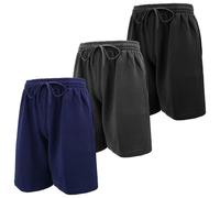 ANDREW SCOTT Mens Cotton Fleece Athletic Shorts | Work Out Jogger Sweat Shorts with Drawstring & Pockets - Pack of 3, 3 Pack -Black, Navy, Charcoal Grey, Medium