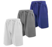 Andrew Scott Mens Cotton Knit Athletic Gym Shorts | Work Out Jogger Sweat Shorts with Drawstring & Pockets - Pack of 3, 3 Pack-grey , Royal Blue , White, X-Large