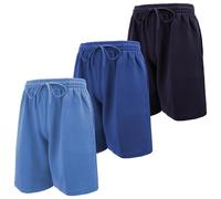 Andrew Scott Mens Cotton Knit Athletic Gym Shorts | Work Out Jogger Sweat Shorts with Drawstring & Pockets - Pack of 3, 3 Pack - Marine Blue| Soda Blue | Dark Navy, Large