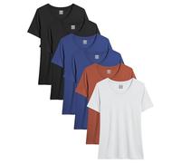 Andrew Scott Women's Color T Shirts |100% Superfine Combed Cotton |Short Sleeve Tops| Multi Packs, 6 Pack -Black |Navy | White | Henna, L