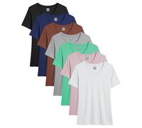 Andrew Scott Women's Color T Shirts |100% Superfine Combed Cotton |Short Sleeve Tops| Multi Packs, 7 Pack-Black, Soft Navy, Snow, Henna, Light Pink, Light Green, Gray, M