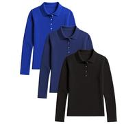 Andrew Scott Women's Golf Polo Shirts | Ultra Soft Quick Dry V Neck Button Collar Tops| Multi Packs & Colors, 3 Pack- Long Sleeve | Blue, Navy, Royal, XS