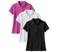 Andrew Scott Women's Golf Polo Shirts | Ultra Soft Quick Dry V Neck Button Collar Tops| Multi Packs & Colors, 3 Pack- Black, White, Charity Pink, XXL