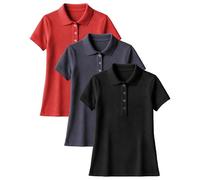 Andrew Scott Women's Golf Polo Shirts | Ultra Soft Quick Dry V Neck Button Collar Tops| Multi Packs & Colors, 3 Pack-black, Carbon, Classic Red, XL