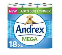 Andrex Classic Clean Mega Toilet 2-Ply Roll, White - 18 XL Rolls Same Quality Roll, Lasts Even Longer, = 27 Standard