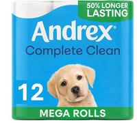Andrex Classic Clean Mega Toilet Roll - 12 Mega XL Rolls - Same Quality Toilet Roll, Lasts Even Longer, 12 Mega Toilet Rolls = 18 Standard Toilet Rolls, White