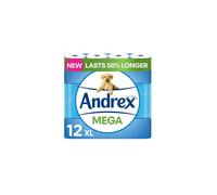 Andrex Classic Clean Mega Toilet Roll - 12 Mega XL Rolls - Same Quality Toilet Roll, Lasts Even Longer, 12 Mega Toilet Rolls = 18 Standard Toilet
