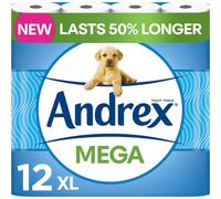 Andrex Classic Clean Mega Toilet Roll 12 Mega XL Same Quality Lasts Even Longer 12 Mega Toilet Rolls 18 Standard Rolls Paper 2-Ply,Packaging may vary
