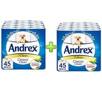 Andrex Classic Clean Toilet Roll Tissue Paper - 90 Rolls Bulk Multi Pack Offer