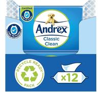 Andrex Classic Clean Washlets - 12 Packs - Flushable Toilet Tissue Wet Wipes with Micellar Water - Biodegradable & Plastic- Andrex Toilet Roll