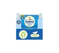 Andrex Classic Clean Washlets - 12 Packs - Flushable Toilet Tissue Wet Wipes with Micellar Water - Biodegradable & Plastic-Free - Use with regular