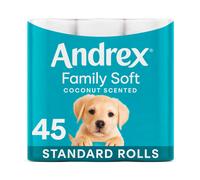 Andrex Coconut Fresh Fragrance Toilet Roll - 45 Rolls (9 x 5 Packs) with Unique Texture | Product Code 417-2466-5