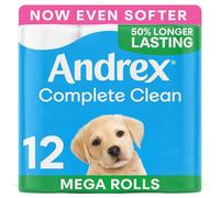 Andrex Complete Clean 12 Mega Toilet Rolls= 18 Standard Toilet Rolls, 50% Longer Lasting Paper with unique 3D Wave Texture for a Proven, Effective Clean, FSC Certified