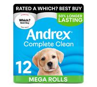 Andrex Complete Clean 12 Mega Toilet Rolls= 18 Standard Toilet Rolls, 50% Longer Lasting Paper with unique 3D Wave Texture for a Proven