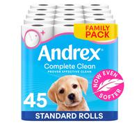 Andrex Complete Clean Toilet Roll 45 Rolls (Previously Andrex Classic Clean Toilet Tissue) Unbeatable Toilet Paper with Unique 3D Wave, FSC Certified