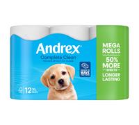 Andrex Complete Clean Toilet Tissues, 2-Ply, 12 XL Rolls
